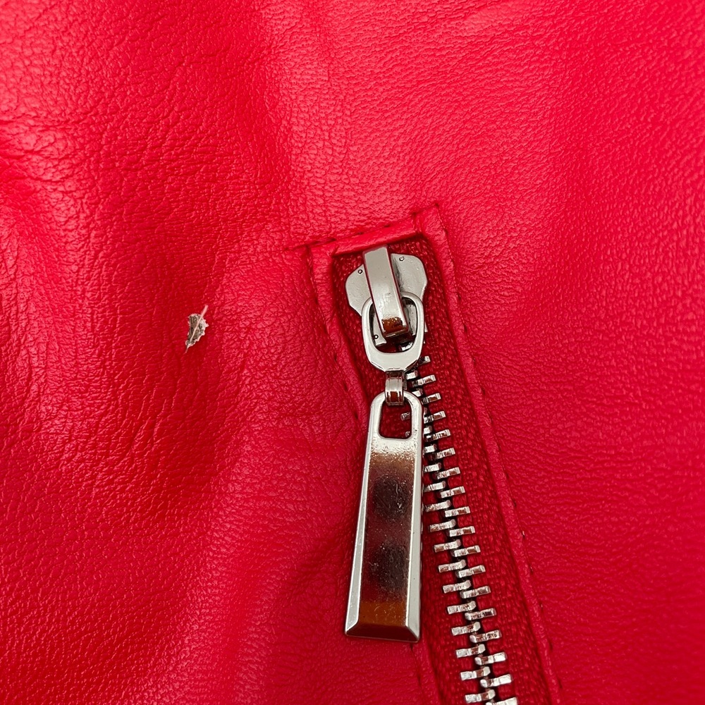 Red Bomber Jacket with Ruffle Detail - Picture 4 of 7